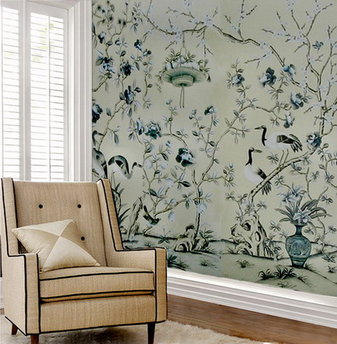 hand painted wallpaper :: chinoiserie wallpaper :: silk wallpaper ...